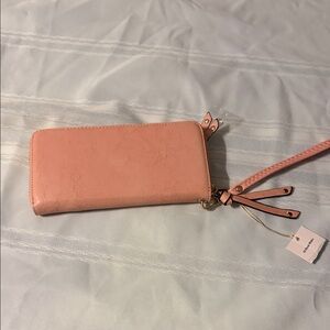 Pink Wristlet Wallet with Gold Accents